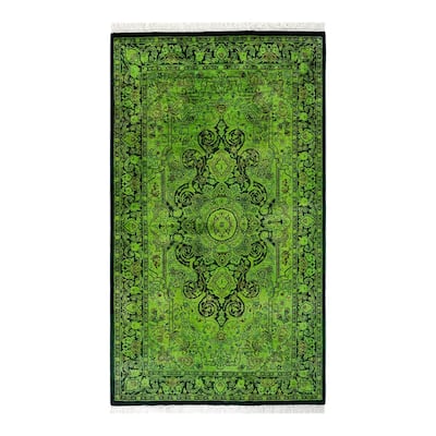 Overton Hand Knotted Wool Vintage Inspired Modern Contemporary Overdyed Green Area Rug - 3' 2" x 5' 4"