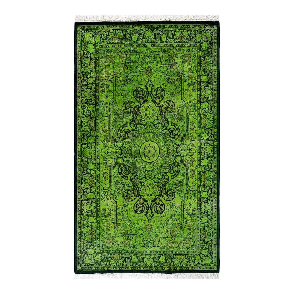 Overton Hand Knotted Wool Vintage Inspired Modern Contemporary Overdyed Green Area Rug - 3' 2" x 5' 4"