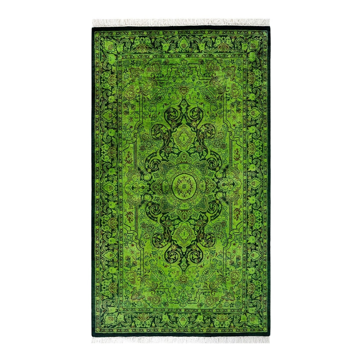 Overton Hand Knotted Wool Vintage Inspired Modern Contemporary Overdyed Green Area Rug - 3' 2" x 5' 4"