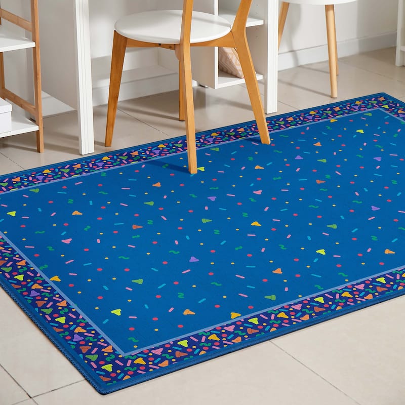 Crayola Confetti Blue Retro Area Rug By Well Woven