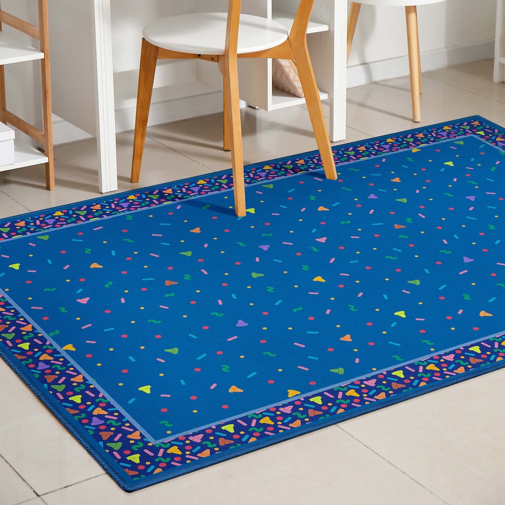 Crayola Confetti Blue Retro Area Rug By Well Woven