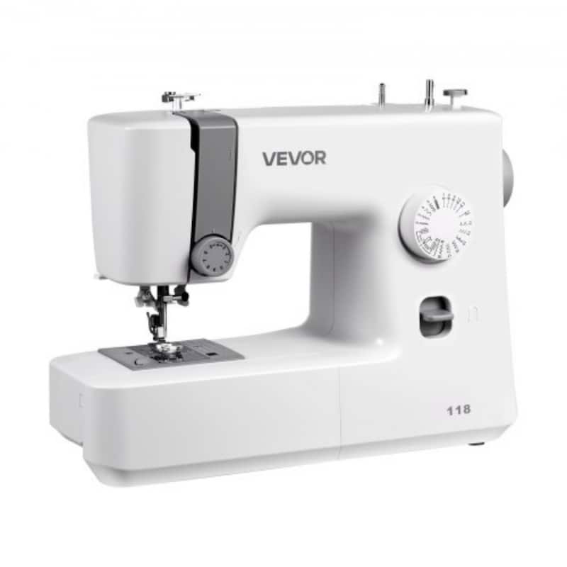 White, Grey Electric Home Sewing Machine with 18 Built-In Stitches and Adjustable Speed Foot Pedal
