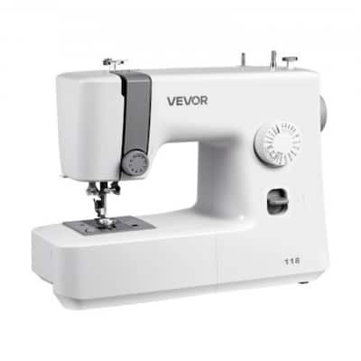 White, Grey Electric Home Sewing Machine with 18 Built-In Stitches and Adjustable Speed Foot Pedal