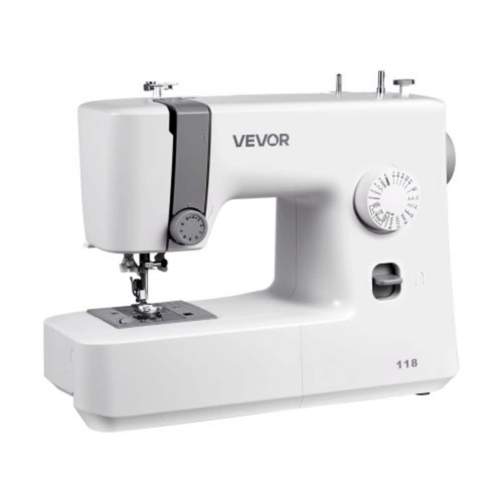 White, Grey Electric Home Sewing Machine with 18 Built-In Stitches and Adjustable Speed Foot Pedal
