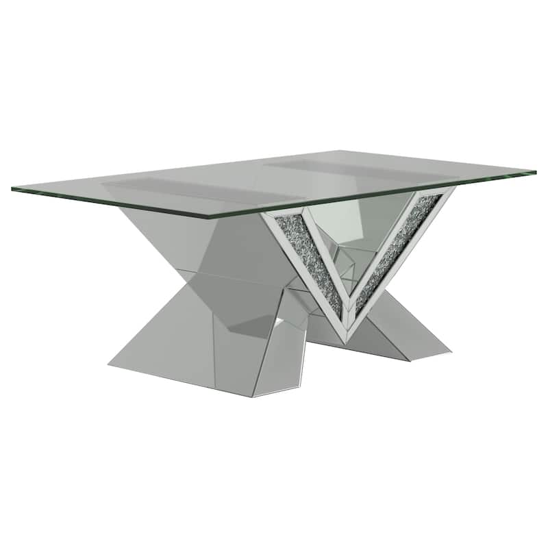 Taffeta Glass Top Mirrored Acrylic Coffee Table Silver - Mirror - Glass