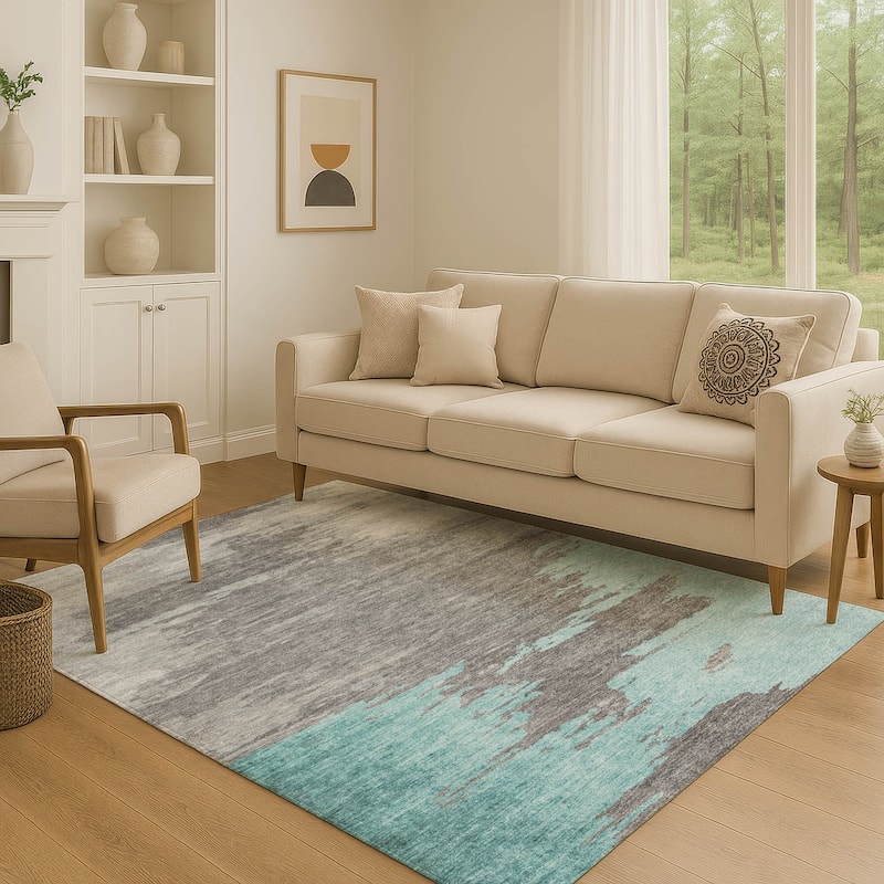 Premium Washable Super Soft Abstract Glam Mayfield Rug - Teal - 3' x 5'