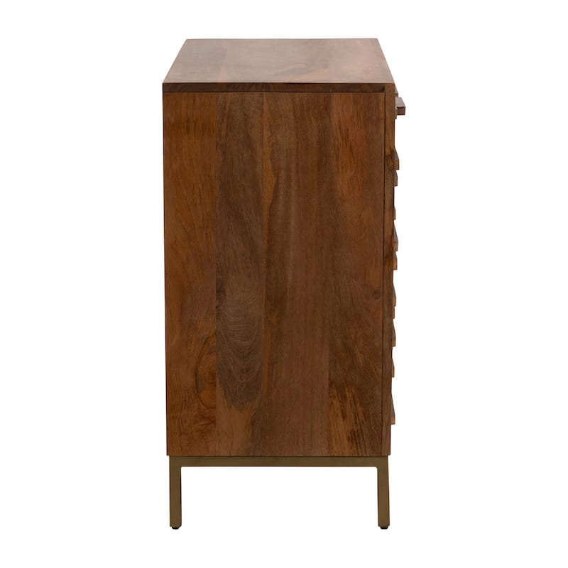 Sagebrook Home Modern Neutral Midcentury Slat 2 Door Cabinet, Mango Brown, Rectangle