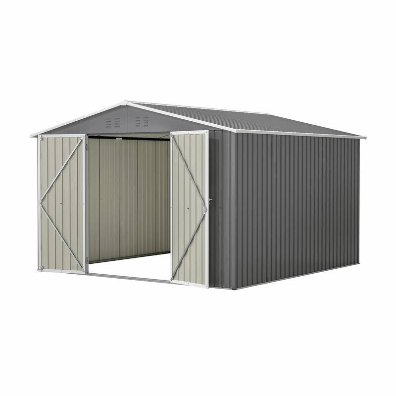 10' x 10' Outdoor Metal Storage Shed, Heavy-Duty Frame with Lockable Double Doors, All-Weather Garden Tool Shed