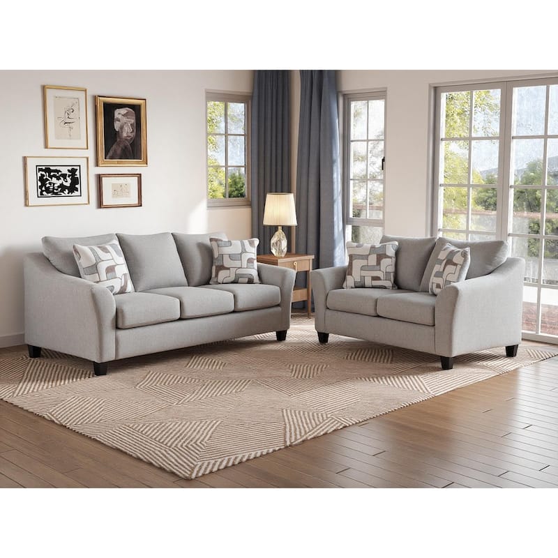 Roundhill Furniture Elaris 2-Piece Living Room Set - Flared Arm Sofa and Loveseat with Chenille Upholstery, Taupe