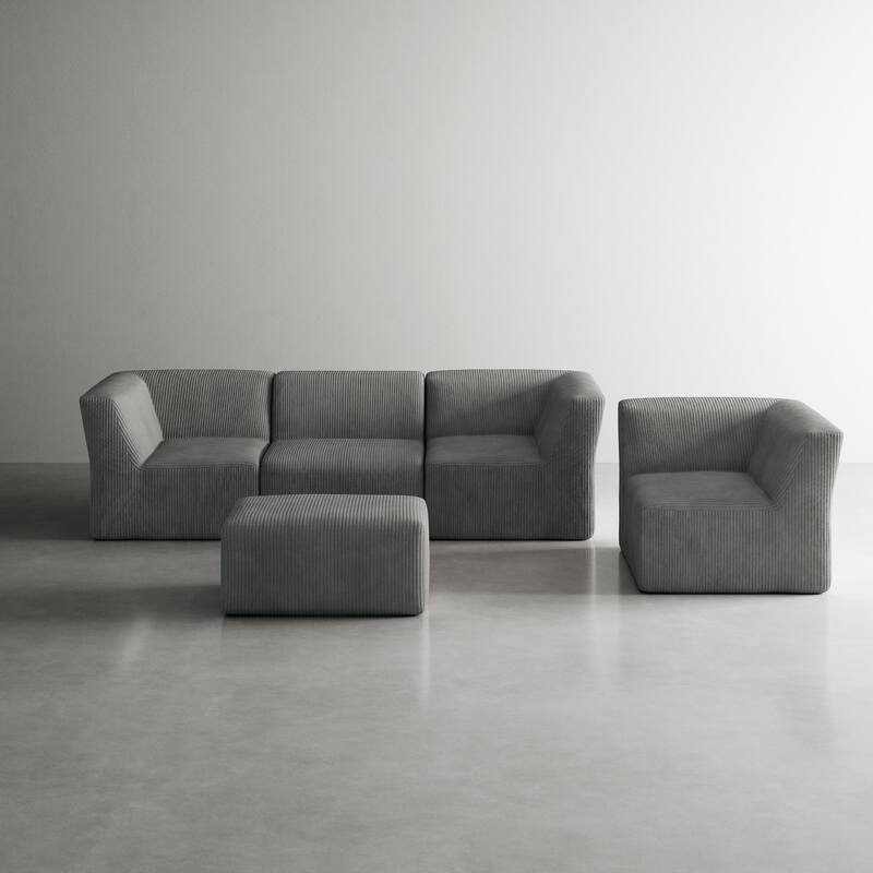 5-Pieces Modular Corduroy Sectional Sofa with Removable Ottoman