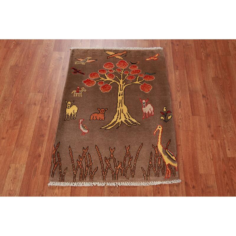 Brown Pictorial Kazak Oriental Foyer Rug Hand-Knotted Wool Carpet - 2'0"x 3'0"