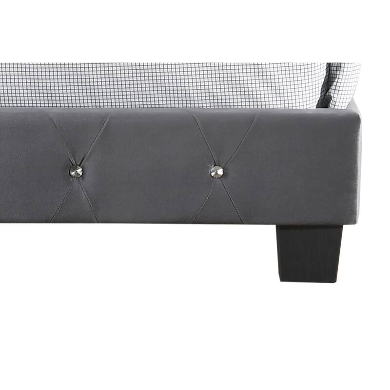 Twin Bed with Velvet Upholstery & Tufting - HomeStock Country Cottage Style