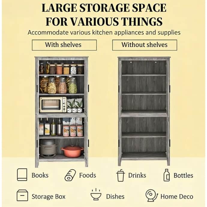 Rossetta Contemporary Chic Freestanding Kitchen Pantry Storage Cabinet with Adjustable Shelves and Back Anti-tipping Strap