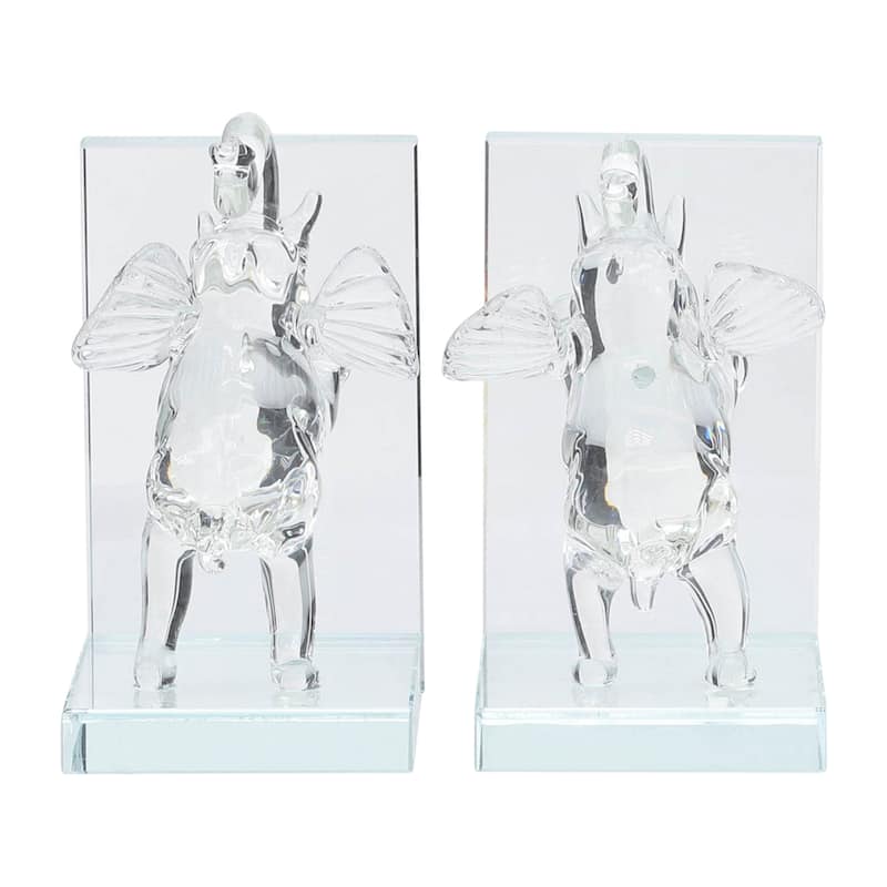 Set of 2 Clear Frosted Elephant Bookends - Contemporary Crystal 5" Standing Elephant Bookends For Home or Office Book