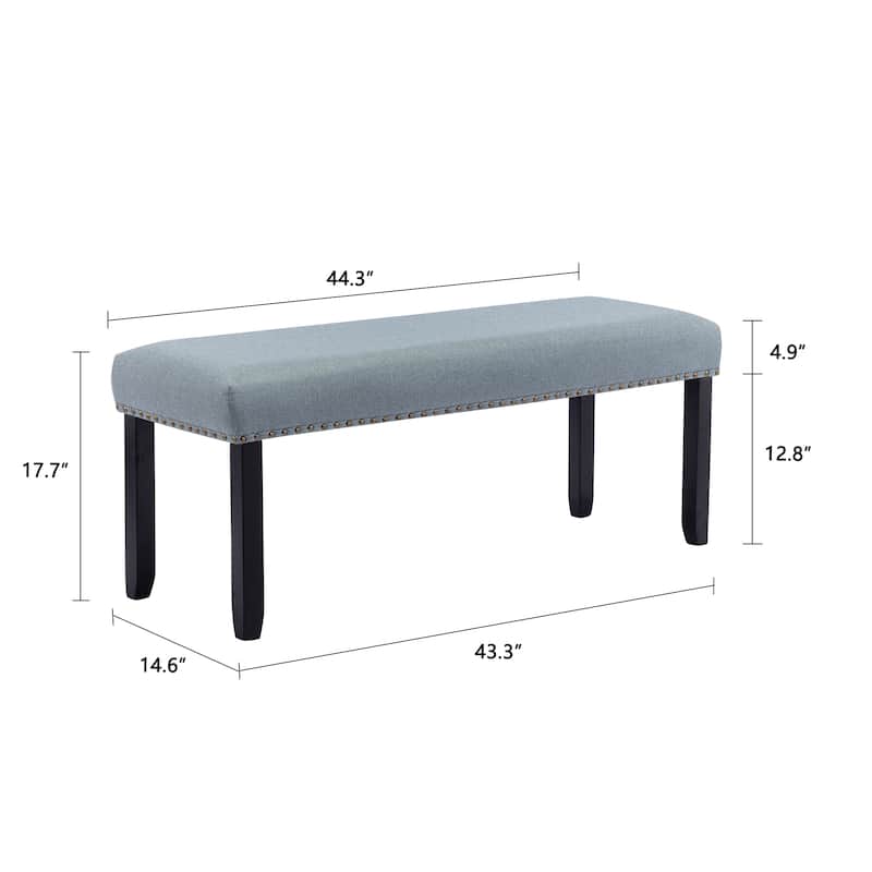 Modern 44" L Nailhead Trim Upholstered Bench with Wood Legs