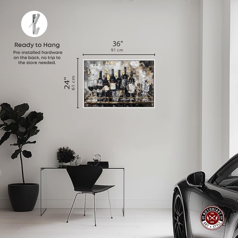 Notoriart Now Serving Champagne Framed Bar Cart Art For Men