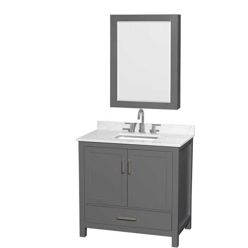 Wyndham Collection WCS141436S-QTZ-US3MED Sheffield 36" Free Standing - Dark Gray / Giotto Quartz Top / Brushed Chrome