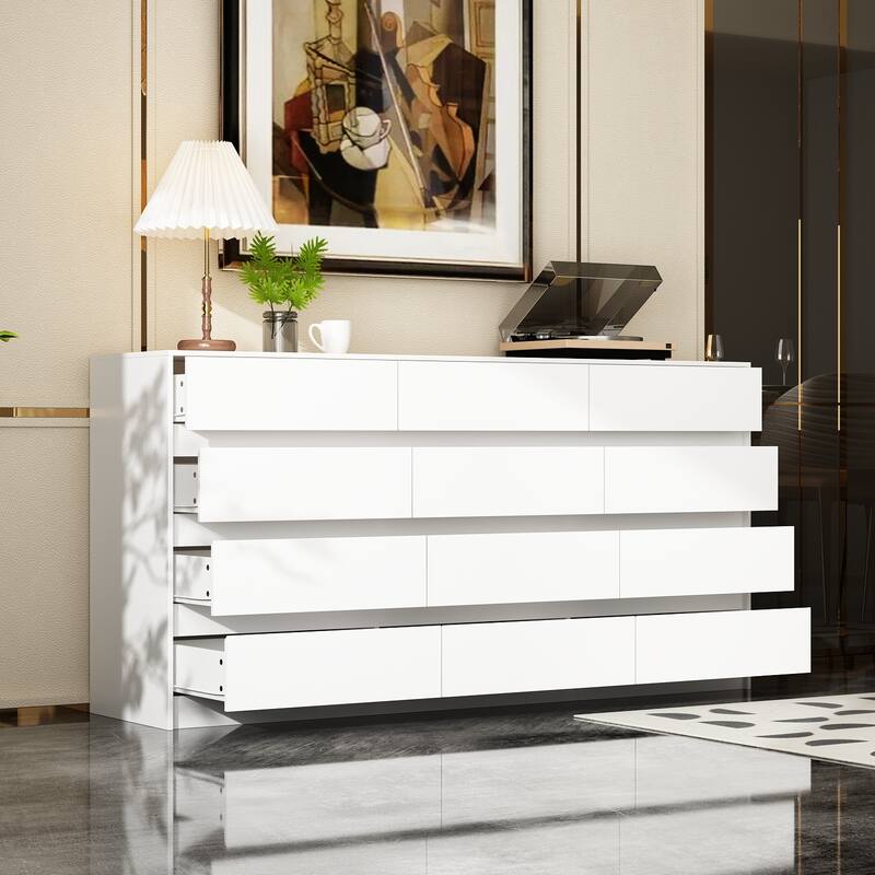 Modern 12-Drawer Bedroom Dresser - Sleek Storage Chest, White or Black