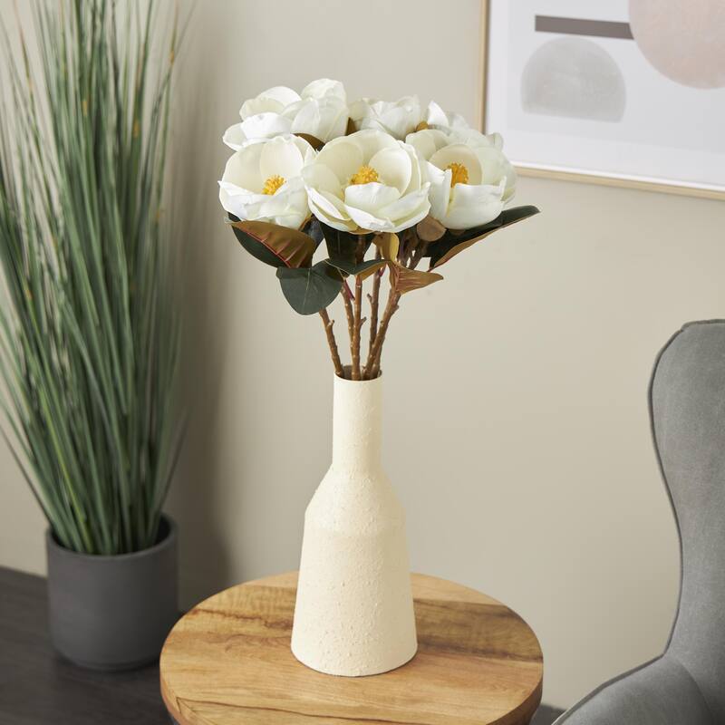 White Polyester Tall Magnolia Artificial Flower Stem (Set of 6) - White