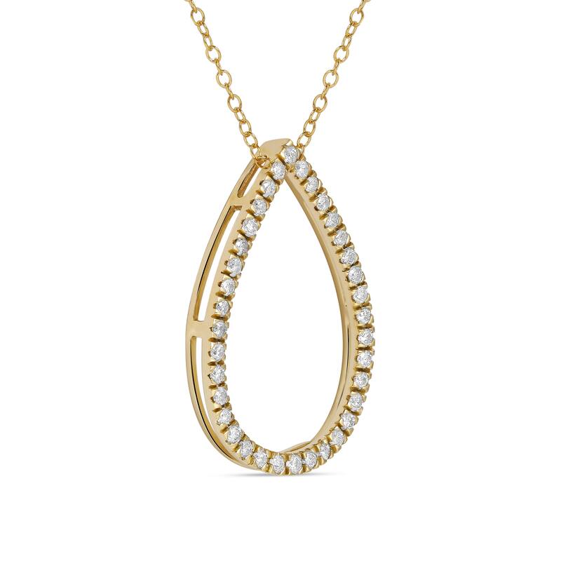 1/6ct - 1ct TDW 14K Gold Open Pear Diamond Pendant Necklace for Women