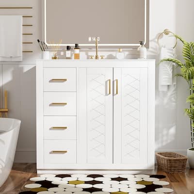36'' Freestanding Bathroom Vanity Set–Features a Ceramic Sink, Solid Wood Frame,3 Soft-Closing Drawers, and Ample Storage Space.