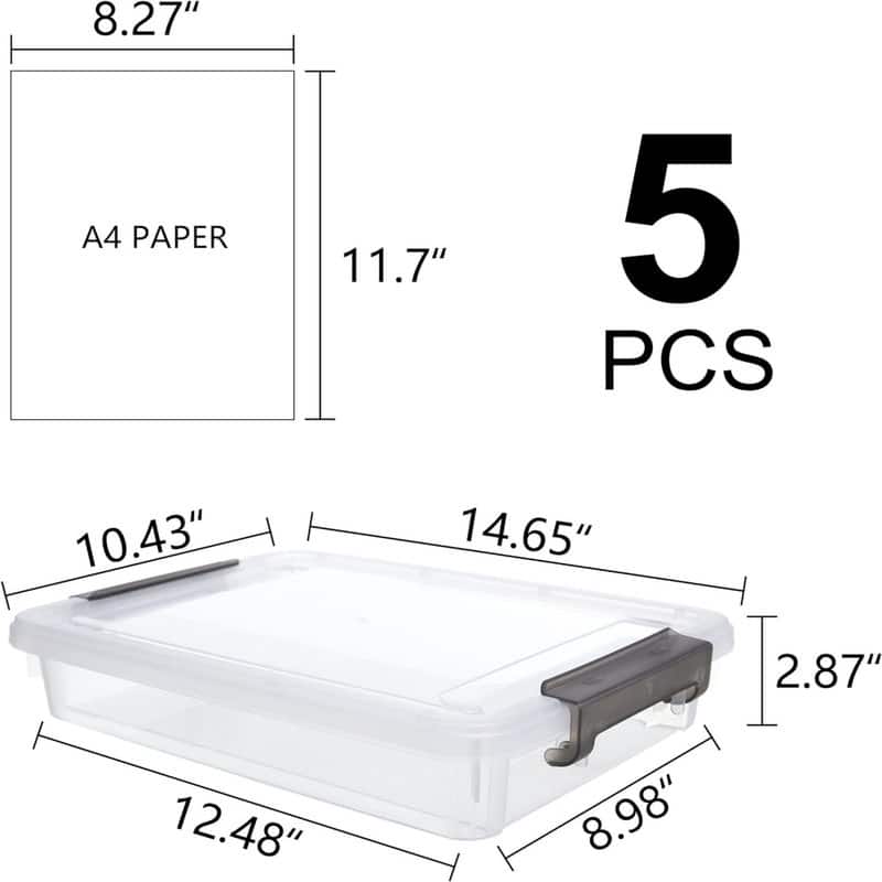 5 PCS Plastic Storage Bins with Lids Portable