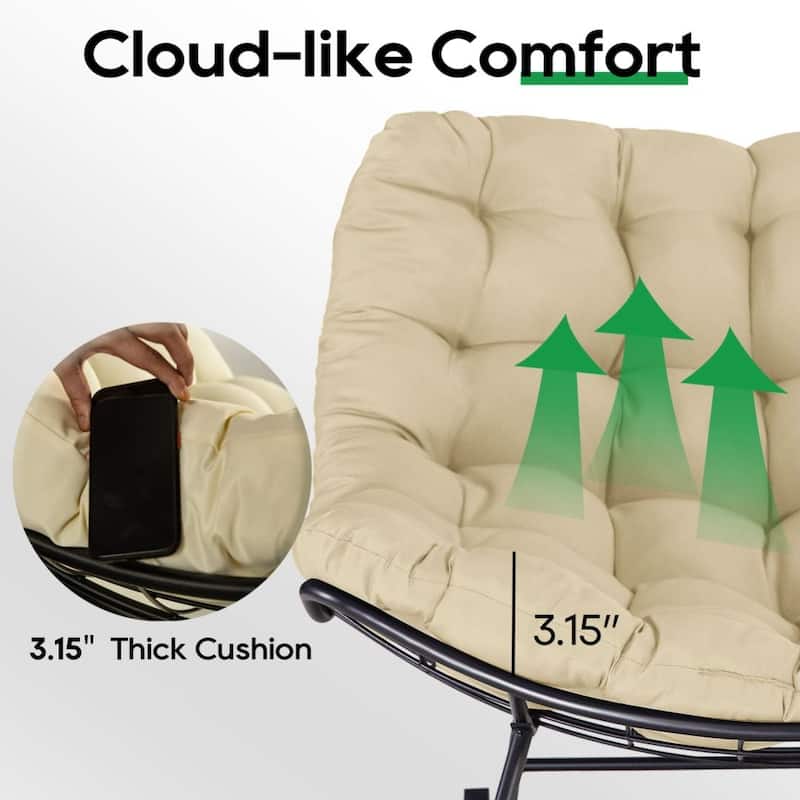 Outdoor Rocker Recliner Egg Reading Chair with Large Cushions (Set of 2)