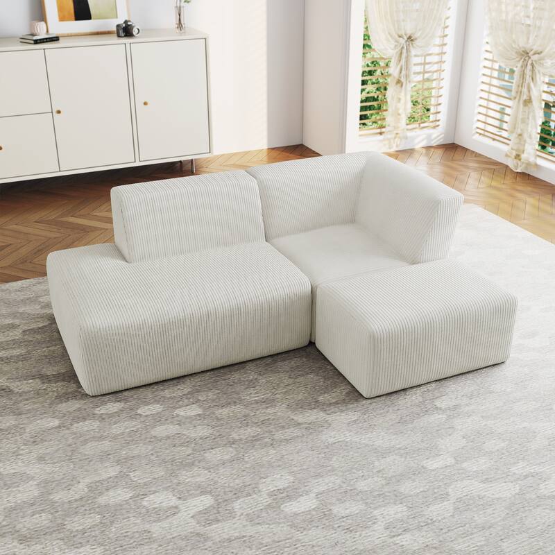 Modular All-Foam Corduroy Compression Sofa With Ottoman
