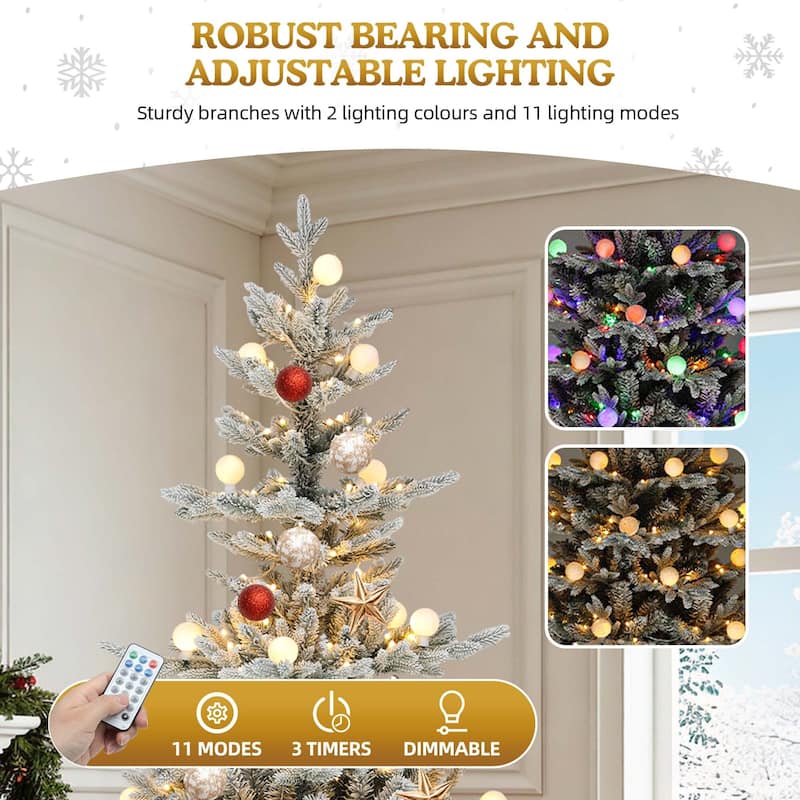 6/7.5/9 FT Pre-Lit Frosted Pine Artificial Christmas Tree with LED Lights