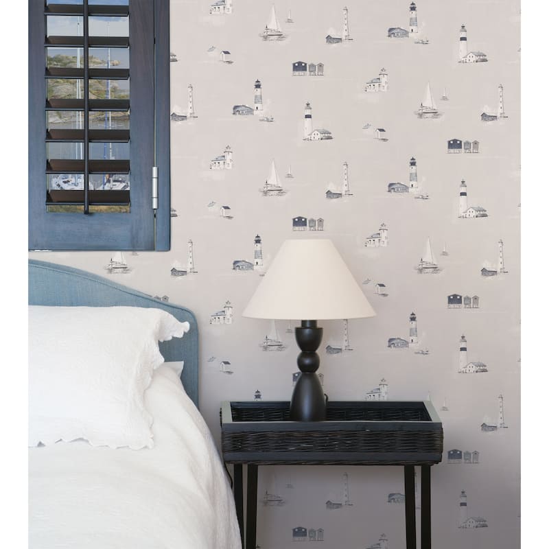 Galerie Wallcoverings Deauville 2 Beach Huts and Lighthouses Non-woven Matte Wallpaper Roll