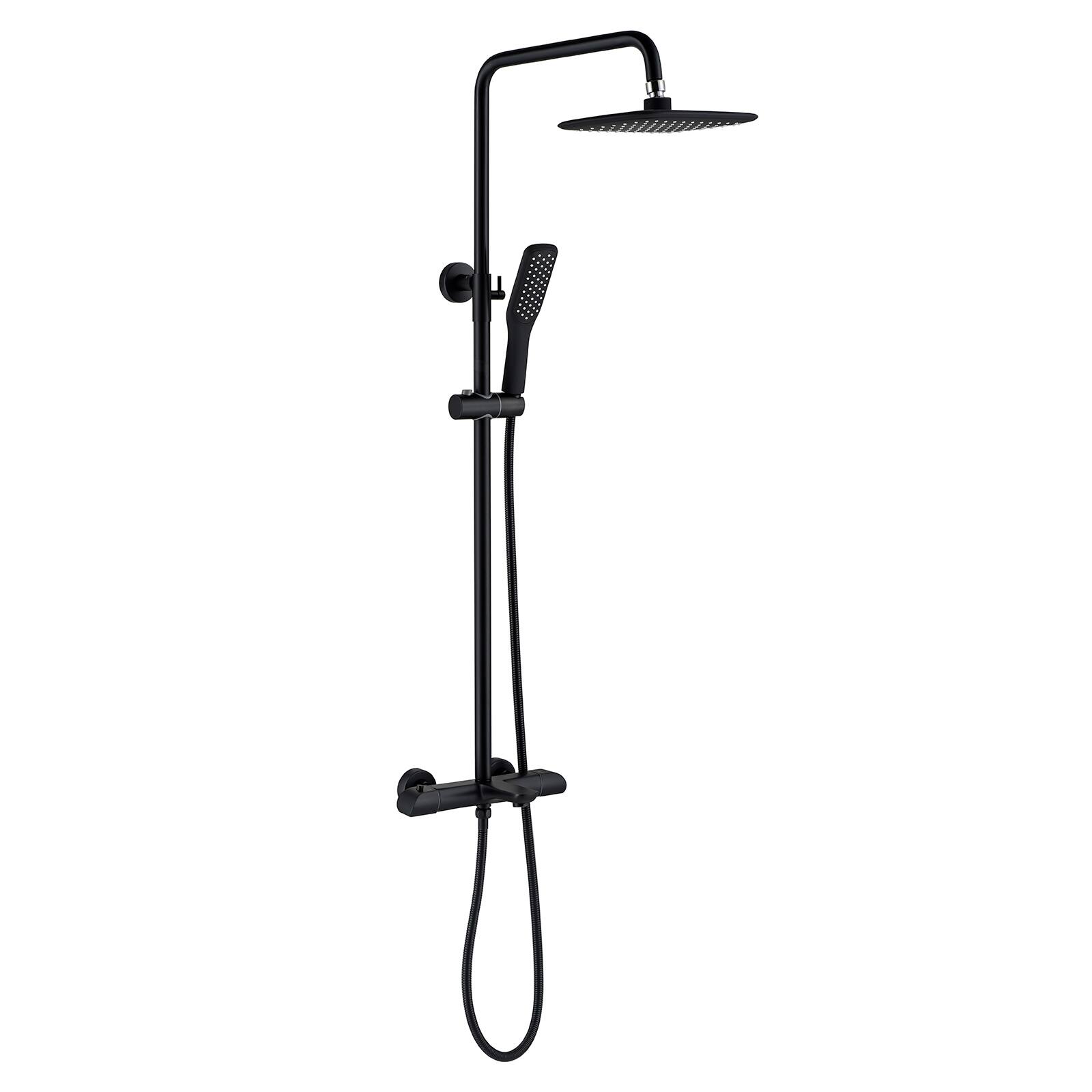 Rbrohant Matte Black Thermostatic Showerhead and Hand Shower Bed Bath