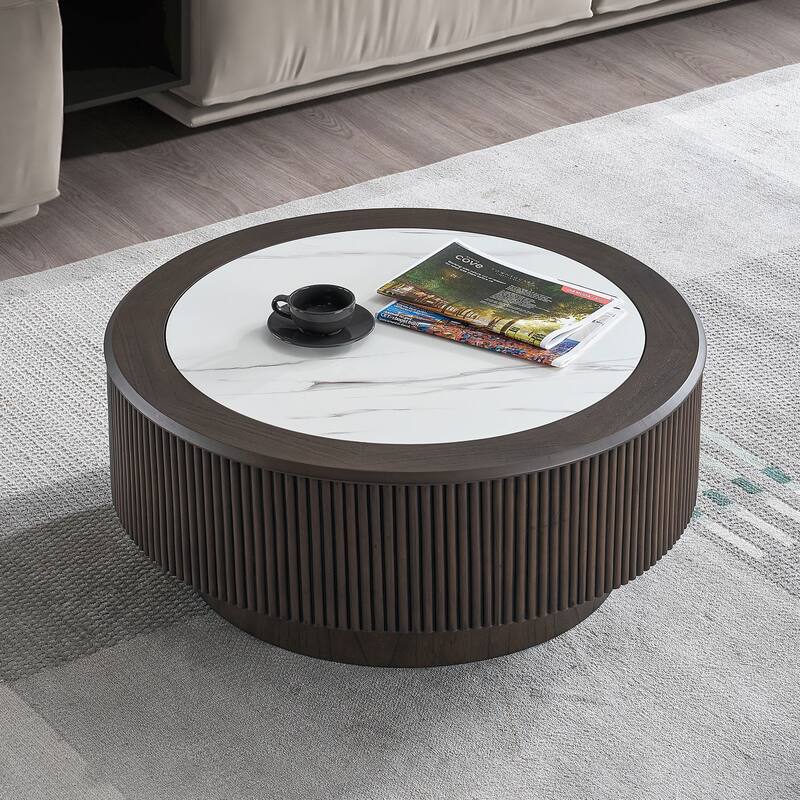 GDF Studio - Carysfort Modern Faux Marble Round Coffee Table
