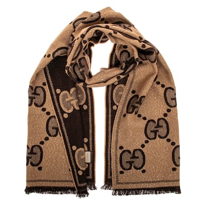Gucci GG Wool Jacquard Scarf with Metallic Thread