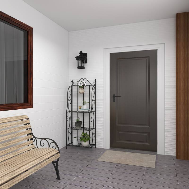 Black Metal Indoor Outdoor Tall Folding 4 Shelf Scroll Bakers Rack