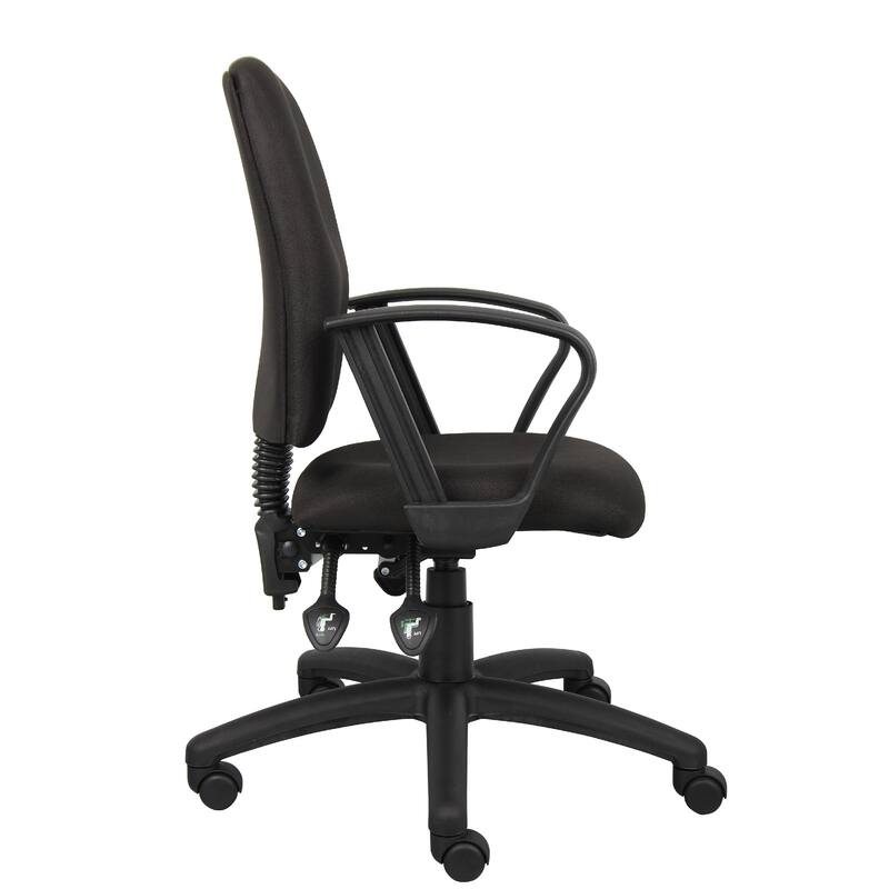 Zean Swivel Task Chair, Loops Arms, Black Crepe Fabric, Rolling