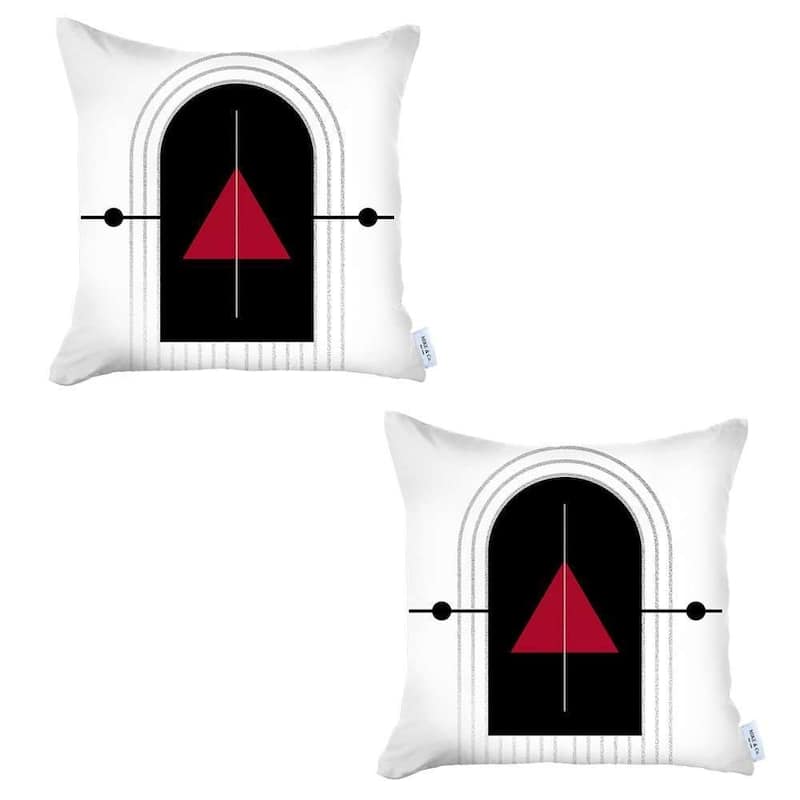 HomeRoots Set Of Two 18" X 18" Black And Red Abstract Zippered Handmade Polyester Throw Pillow
