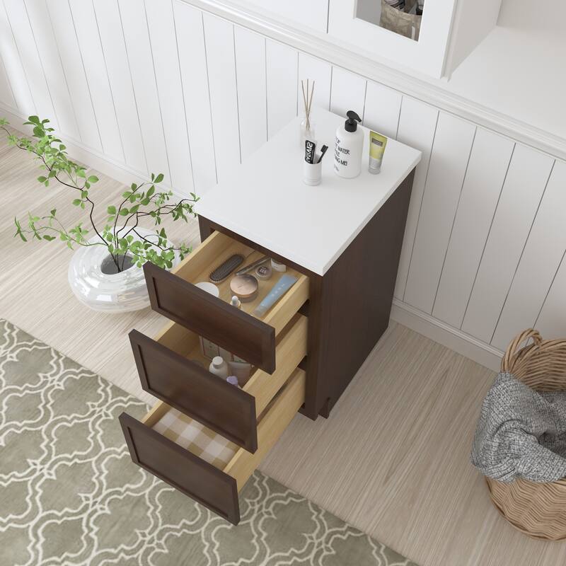 Vanity Art 15" Freestanding Single Base 3 Drawers Storage Cabinet