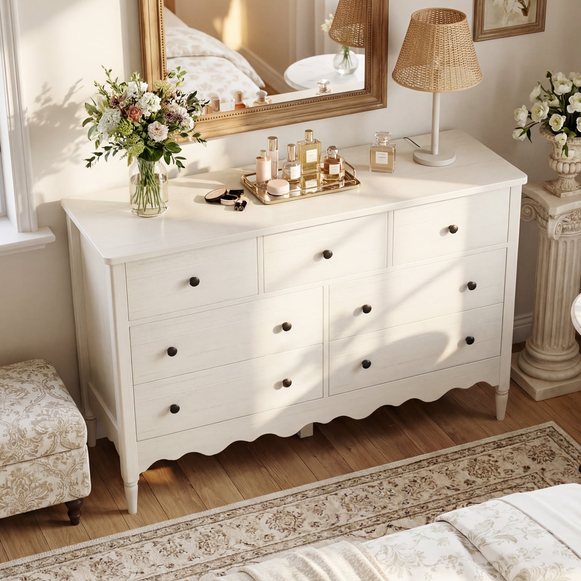 Narill Wave-Inspired 7-Drawer Dresser, 47-In Bedroom Chest of Drawers