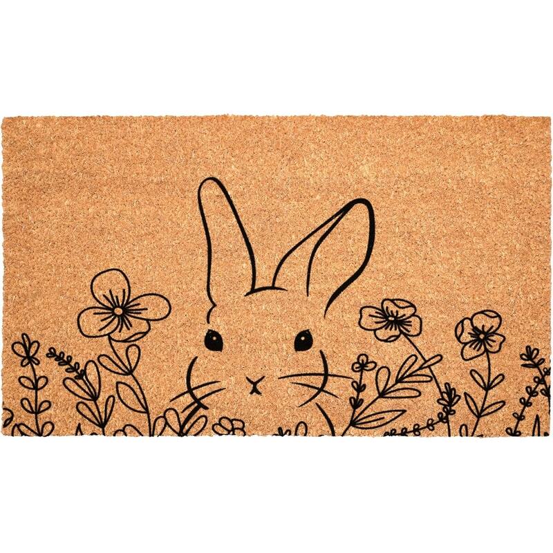 HomeRoots 24" X 36" Brown And Black Bunny Floral Outdoor Coir Door Mat - 24.00' X '36.00