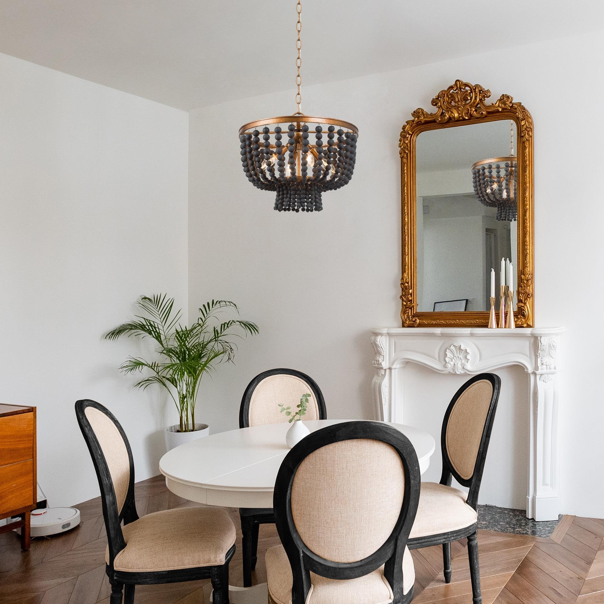 Black wood bead chandelier cheap