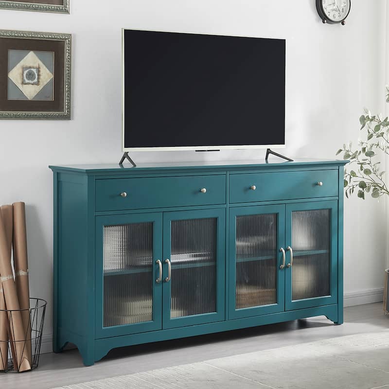 66" TV Console, Storage Buffet Cabinet,Sideboard with Glass Door and Adjustable Shelves, Console Table