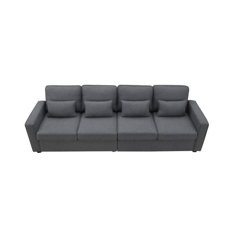 Modern Linen Fabric Sofa with Armrest Pockets