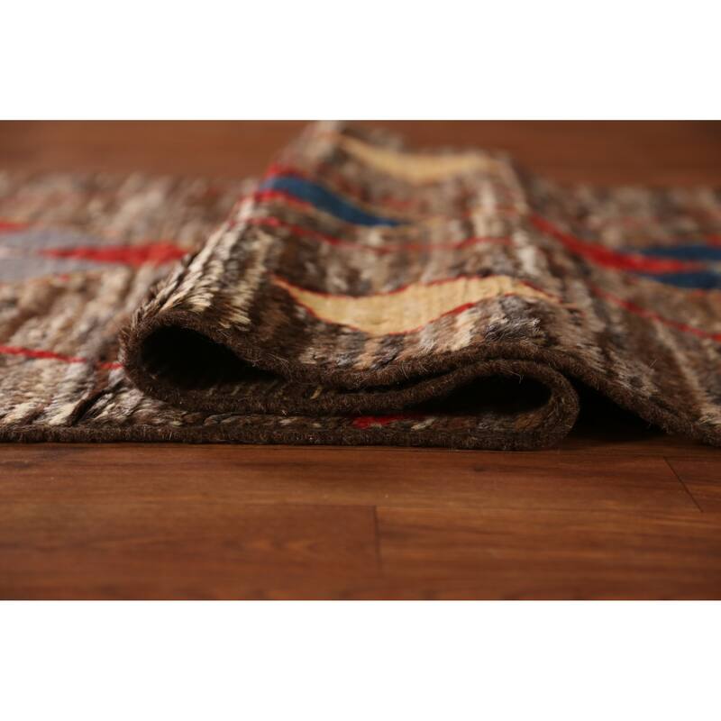 Brown Geometric Moroccan Oriental Runner Rug Handmade Wool Carpet - 2'11" x 9'8"