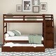 preview thumbnail 4 of 7, Twin-Over-Twin Wood Bunk Bed with Twin Size Trundle and 3 Storage Stairs, Walnut