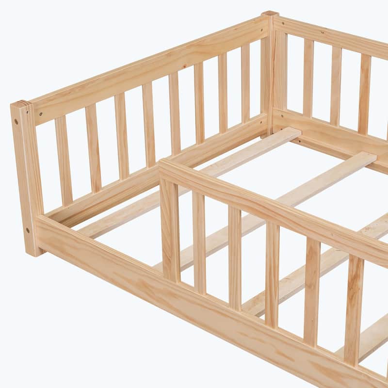 Durable Floor Platform Bed with Fence