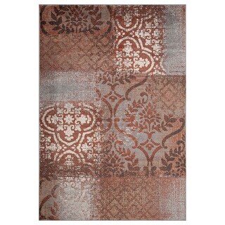 HomeRoots 8' X 10' Rust And Gray Damask Distressed Area Rug - 9'3