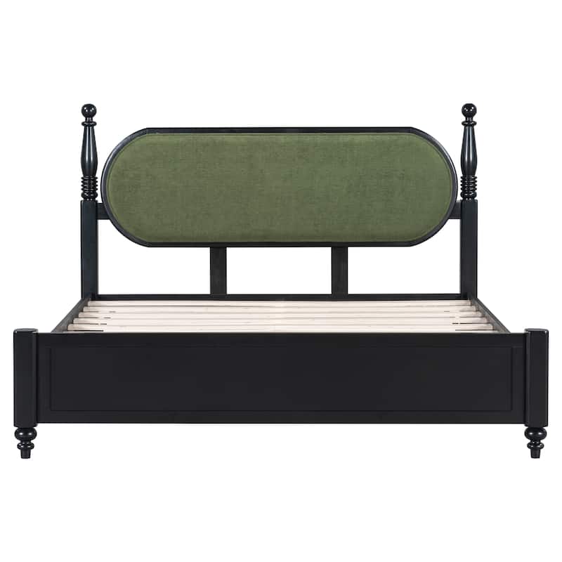 Christopher Knight Home - Alderwick Modern Upholstered Headboard Wood Low-Profile Platform Bed with Slatted Support