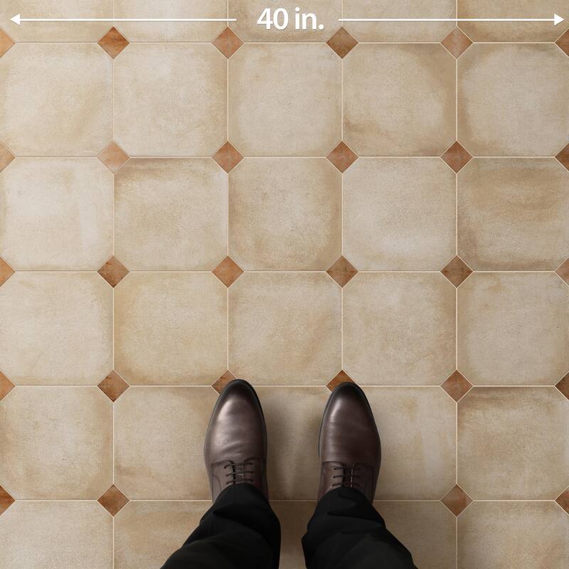 Merola Tile Laverton Octagon Beige with Taco Natural 7-7/8" x 7-7/8" Porcelain Floor and Wall Tile