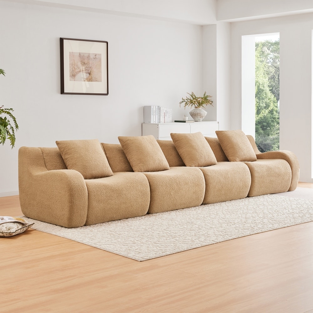 GDF Studio - Fairford 4-Seat Modular Sofa with Curved Armrests & Premium Teddy Fabric