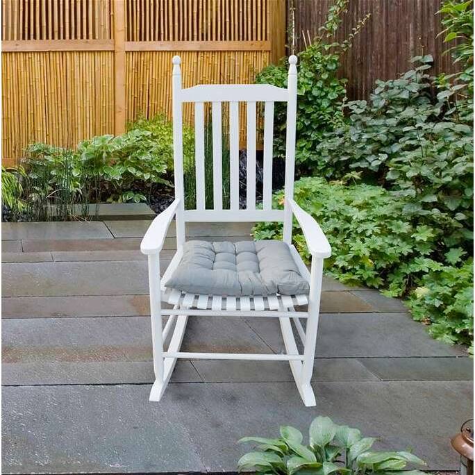 Anmytek White Wooden Rocking Chair with Slatted Back and Seat, Solid Wood Weather Resistant Finish, Wide Armrests